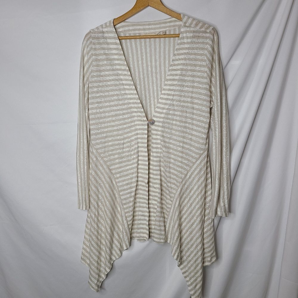 Soft Surroundings 100% Linen Lightweight Striped Asymmetrical Cardigan sz‎ M